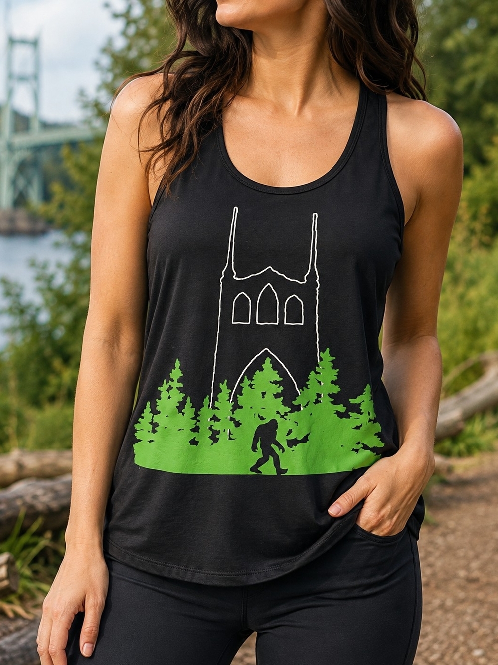 Black & Green Forest Cathedral Silhouette Wall Art